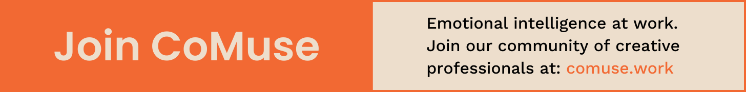 an orange and cream colored graphic that says join comuse and provides a website url
